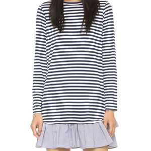 Clu Long Sleeve Ruffle Tee Dress, Navy Stripe, S